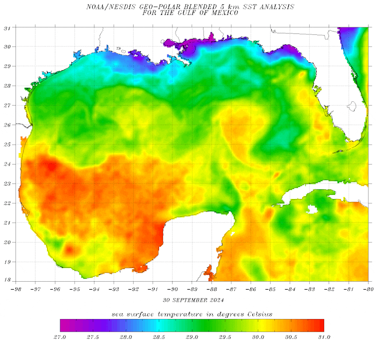 Map showing the Gulf of Mexico sea surface temperature.